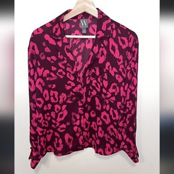 Worthington Tops - Pink and Burgundy Leopard Print Long Sleeved Blouse NWT